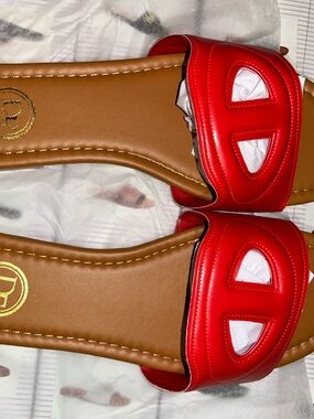 Women’s Red Slide Sandals with Padded Strap